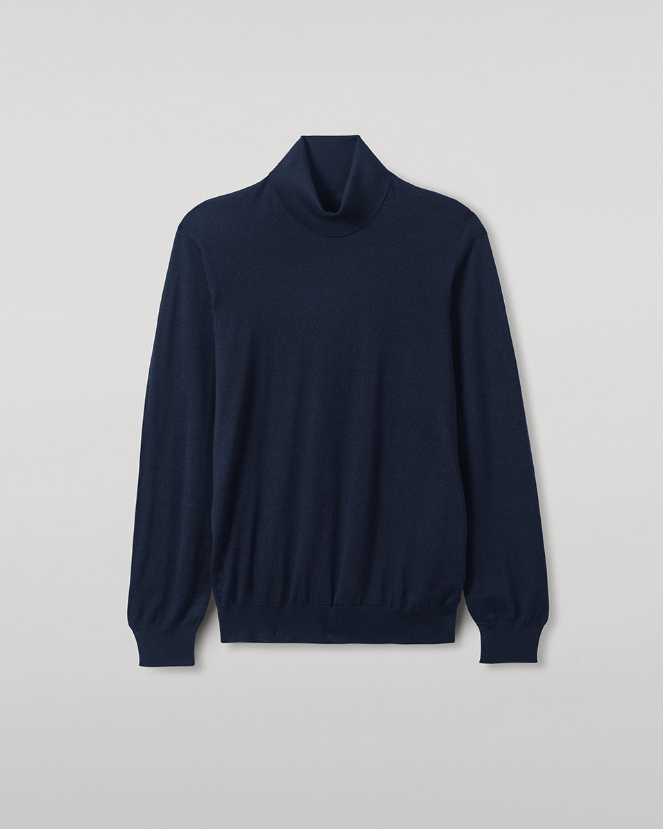 Superfine Cashmere Dark Navy Roll Neck Jumper