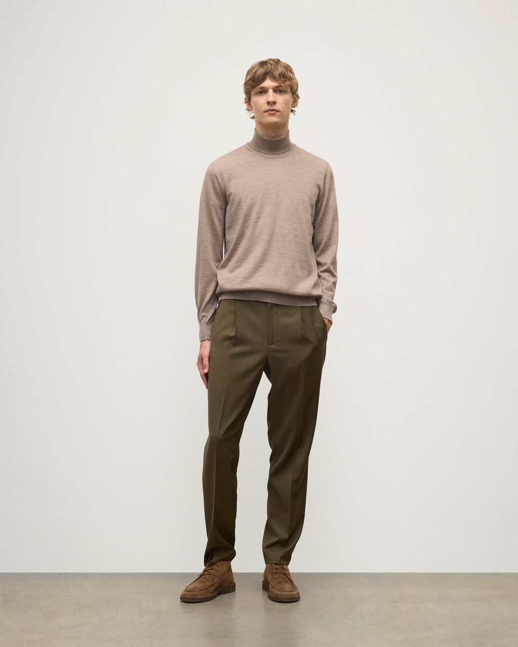 Fin Light Brown Cashmere Roll Neck Jumper