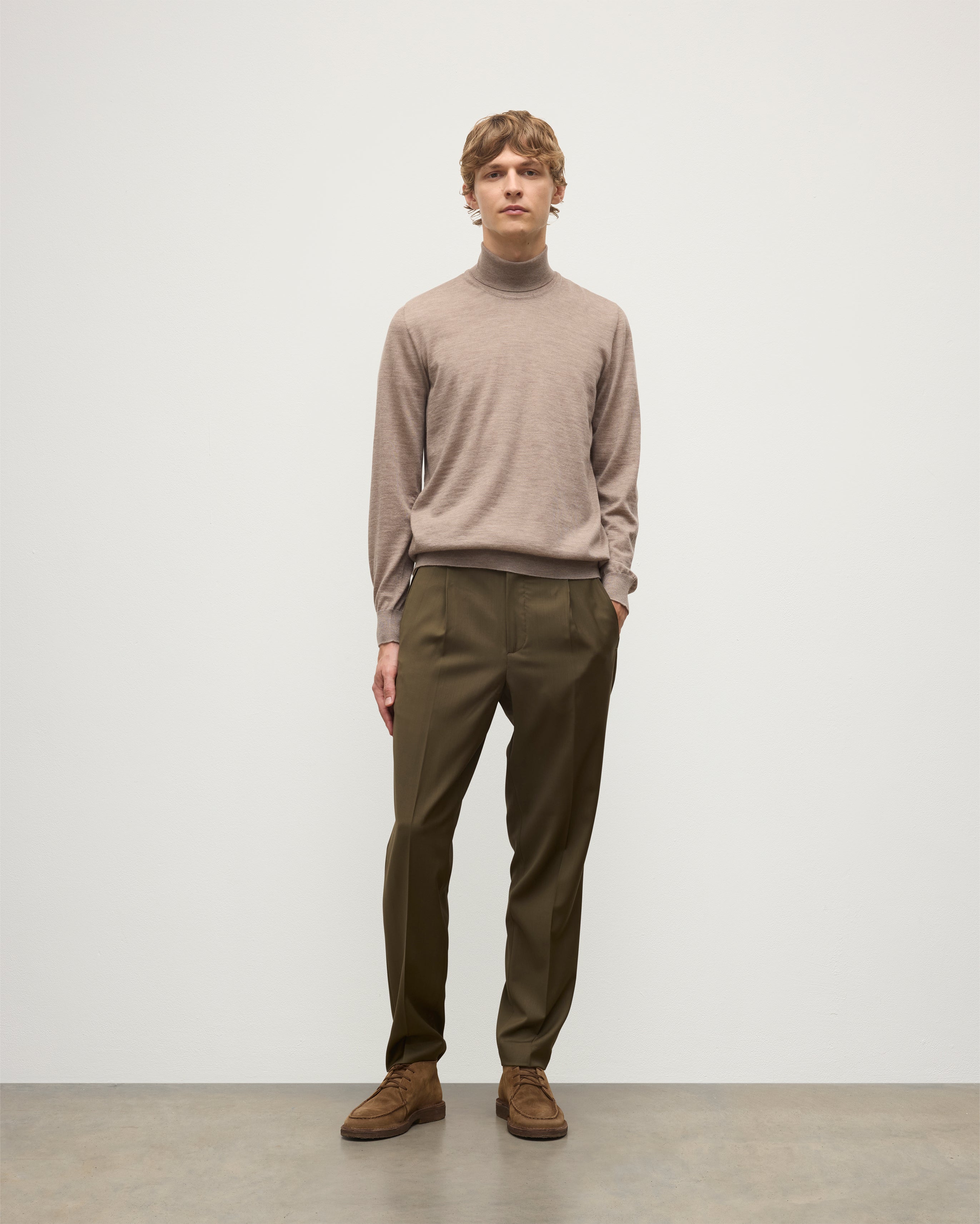 Fin Light Brown Cashmere Roll Neck Jumper