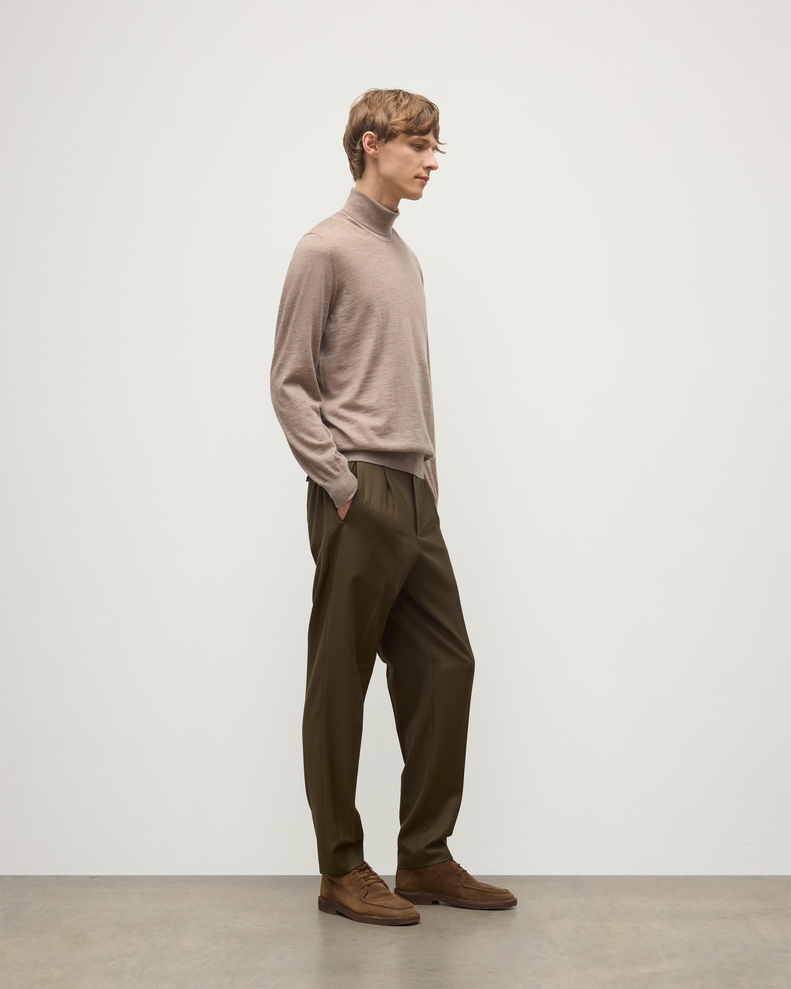 Fin Light Brown Cashmere Roll Neck Jumper
