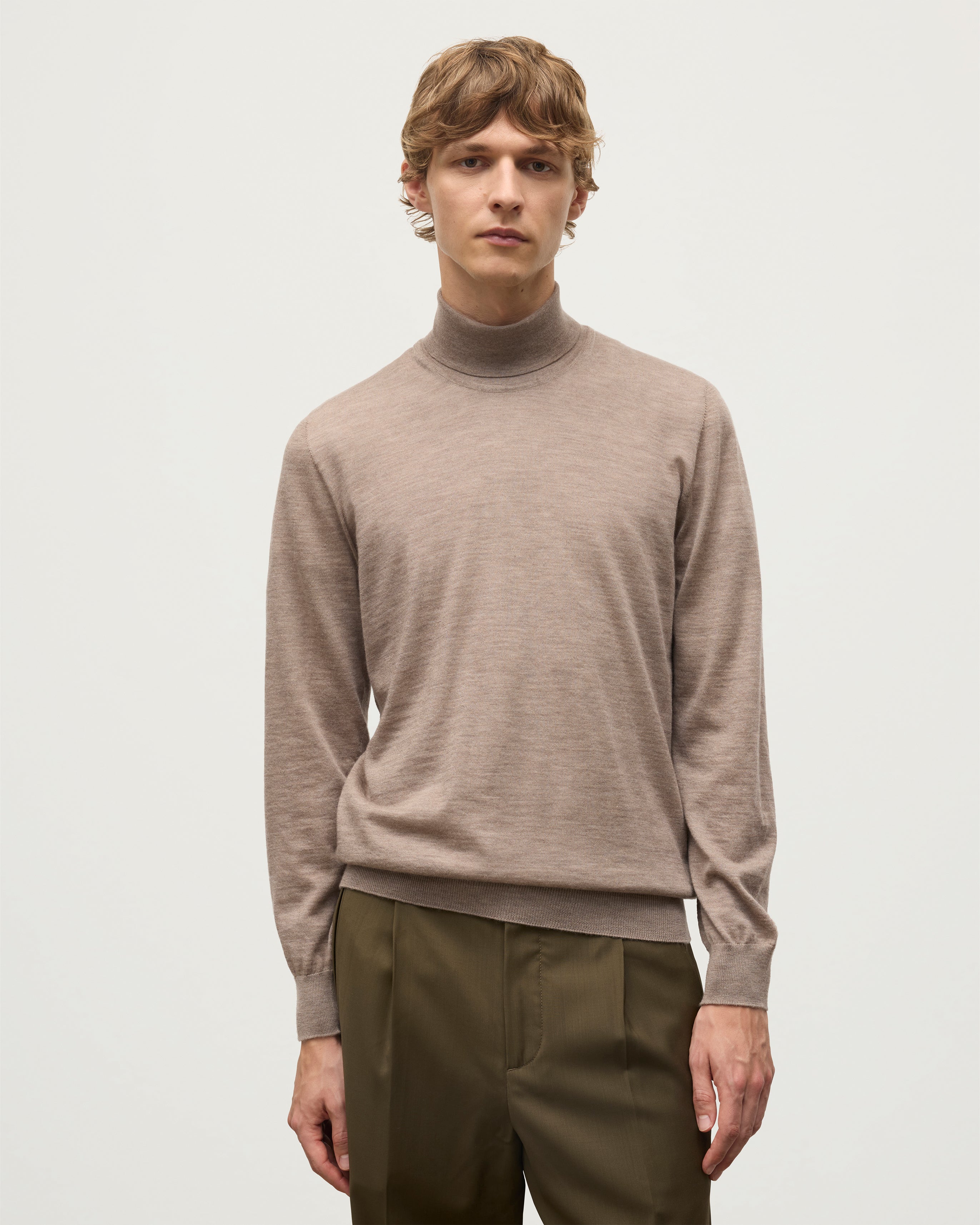 Fin Light Brown Cashmere Roll Neck Jumper