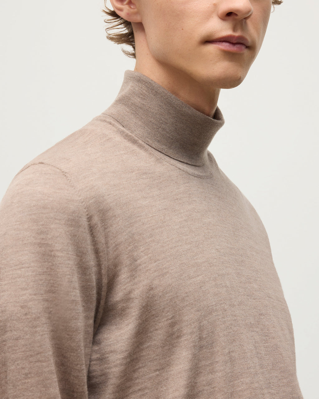 Fin Light Brown Cashmere Roll Neck Jumper