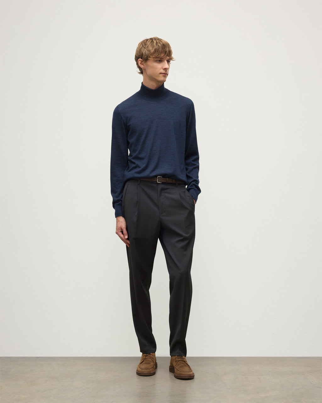 Fin Navy Cashmere Roll Neck Jumper