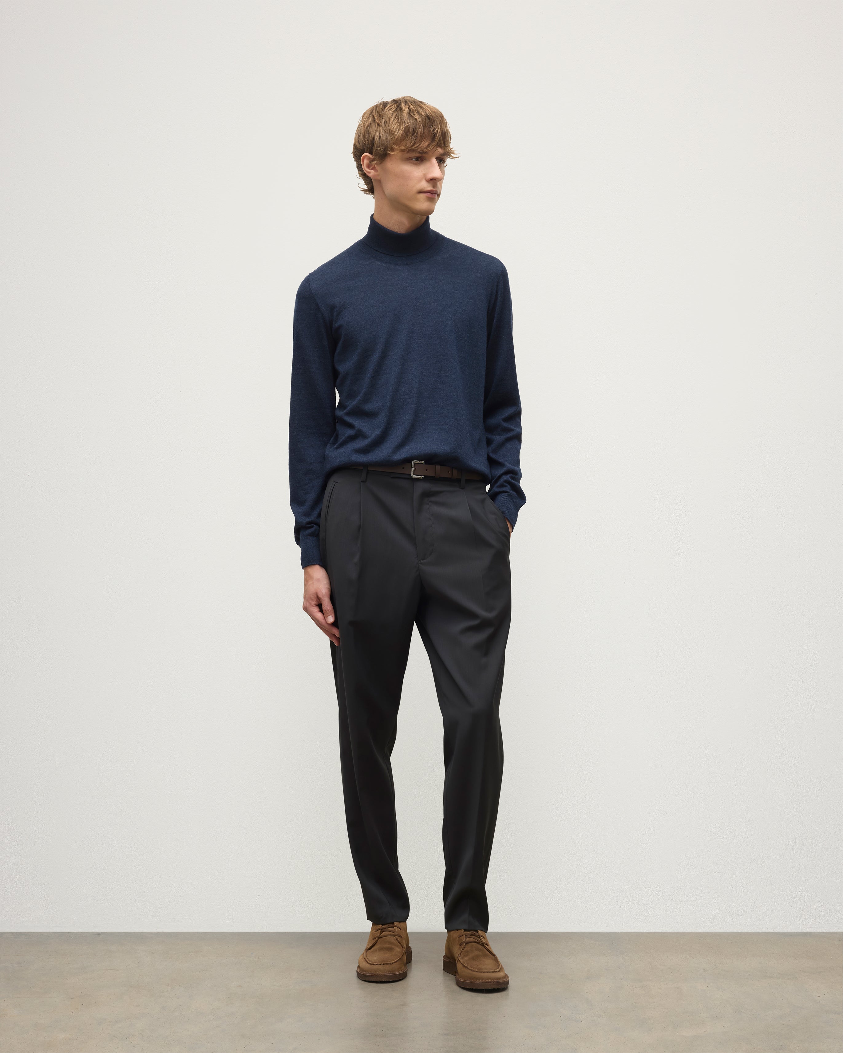 Fin Navy Cashmere Roll Neck Jumper