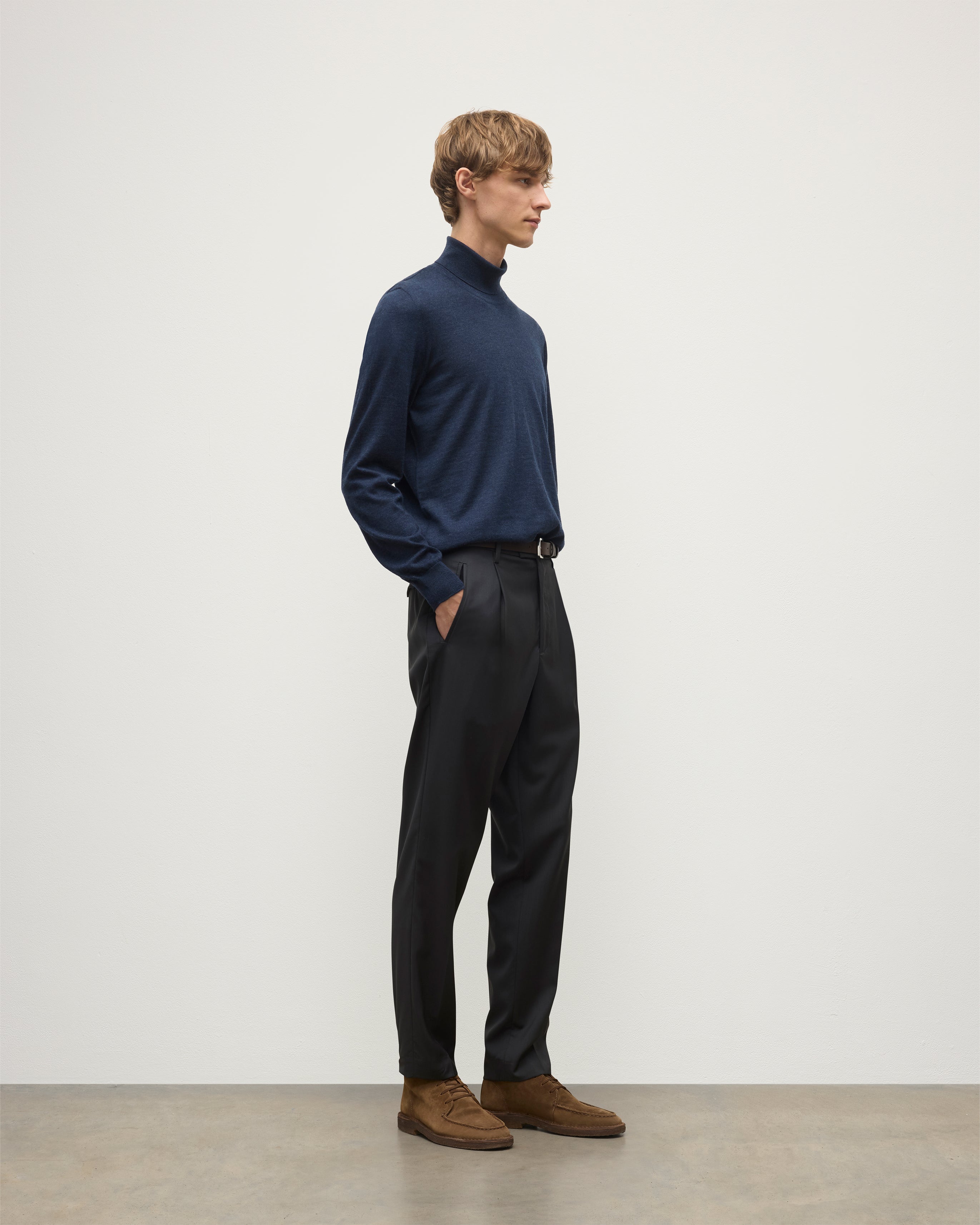 Fin Navy Cashmere Roll Neck Jumper