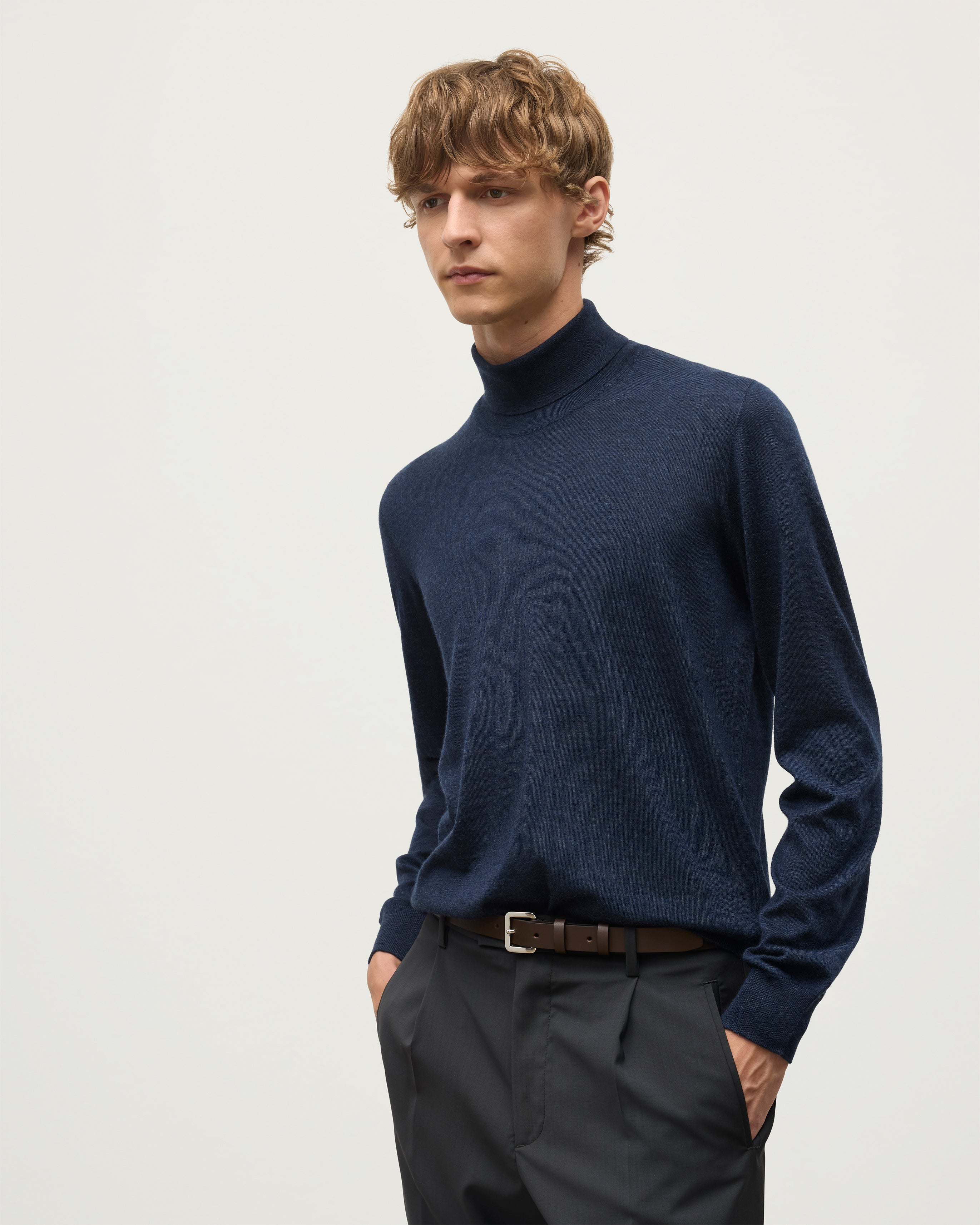 Fin Navy Cashmere Roll Neck Jumper
