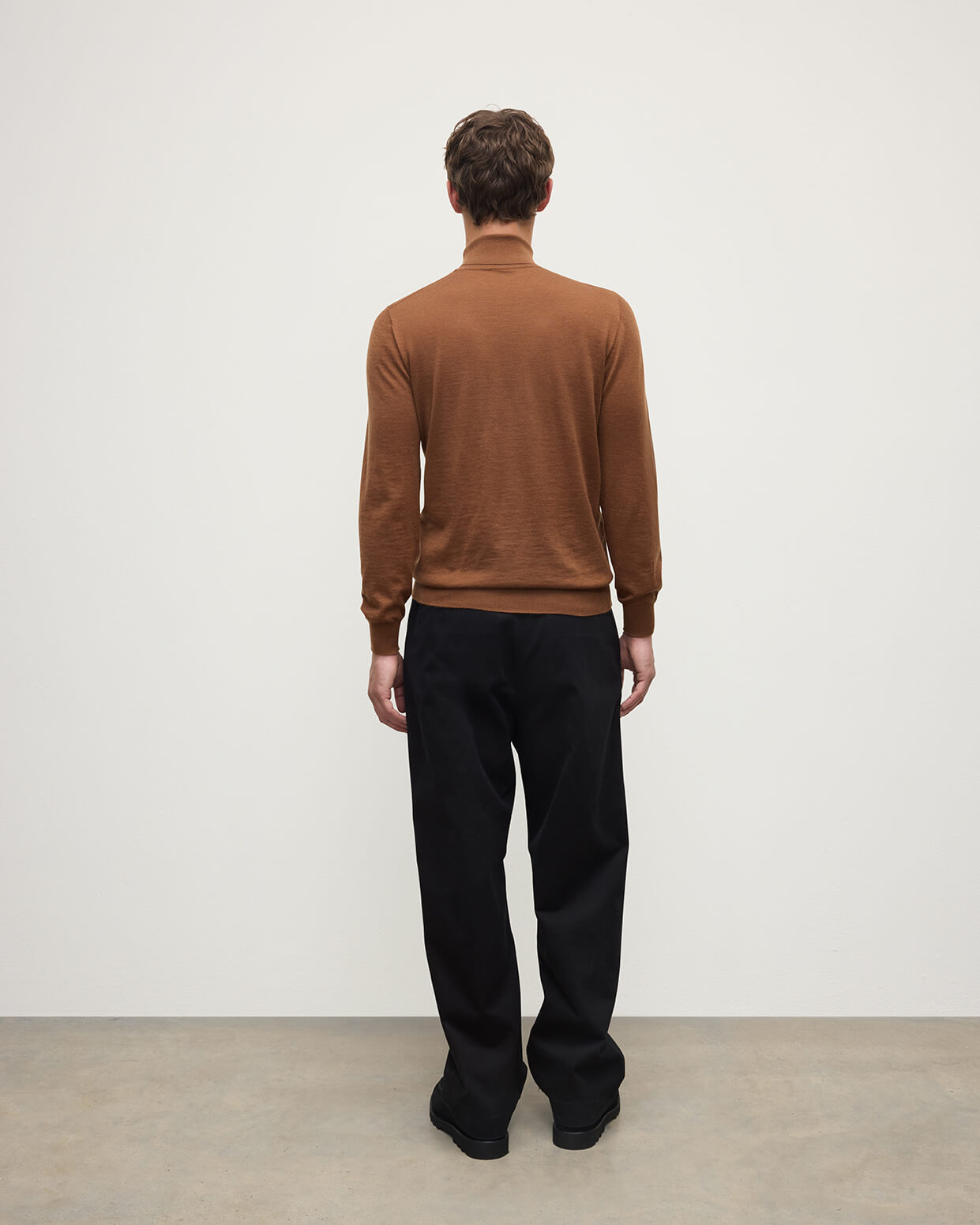 Superfine Cashmere Dark Camel Roll Neck Jumper