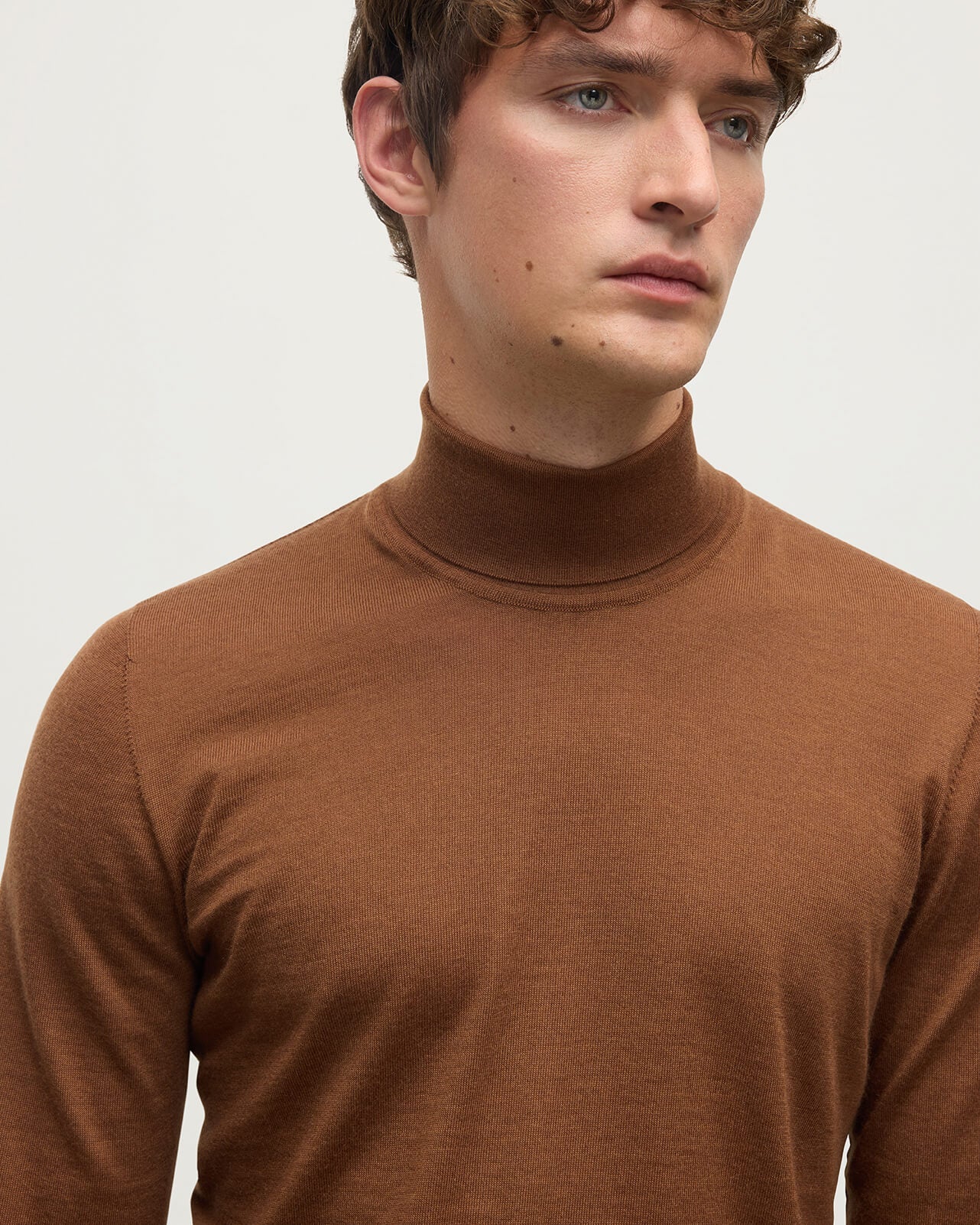Superfine Cashmere Dark Camel Roll Neck Jumper