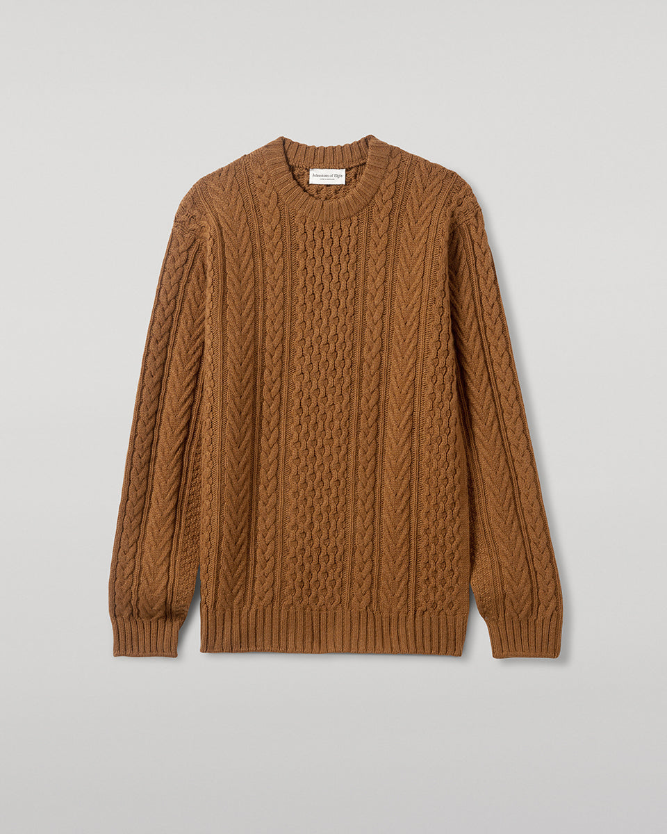 Aran Cable Dark Camel Cashmere Jumper