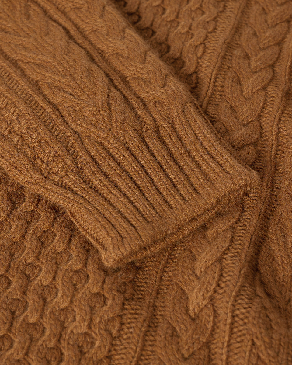 Aran Cable Dark Camel Cashmere Jumper
