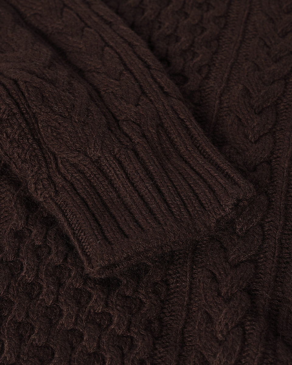 Aran Cable Dark Brown Cashmere Jumper