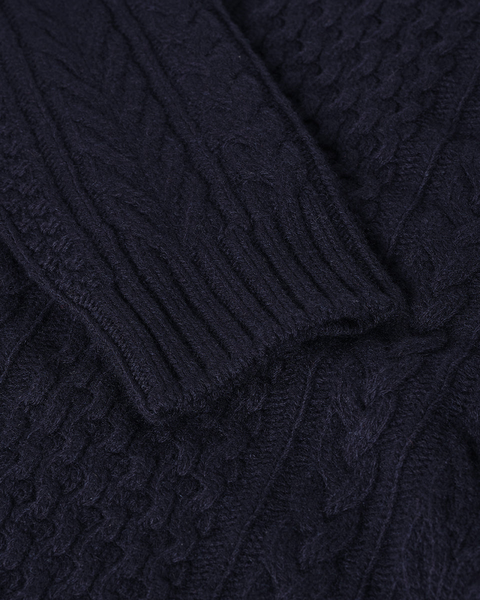 Aran Cable Dark Navy Cashmere Jumper