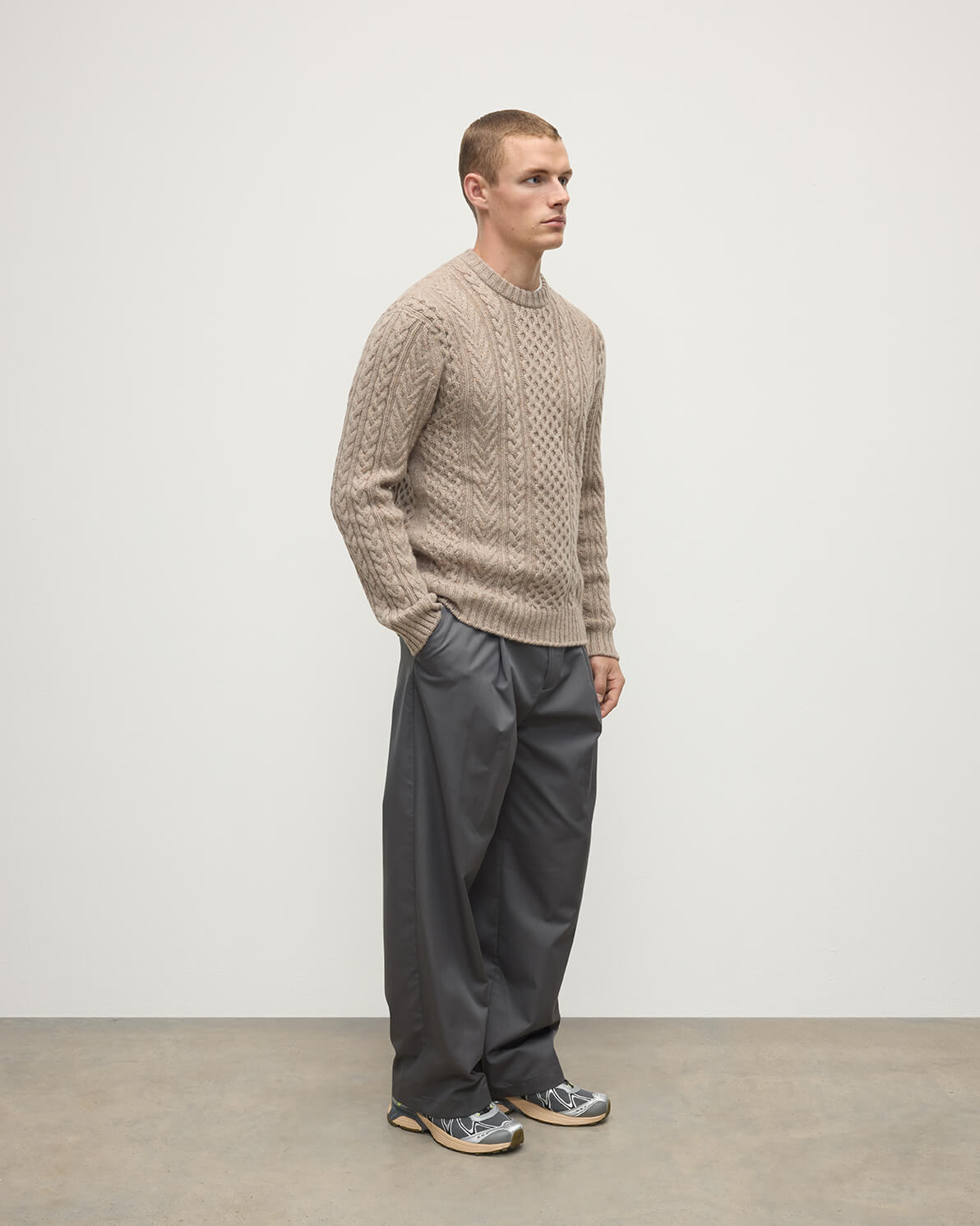 Aran Cable Light Brown Cashmere Jumper