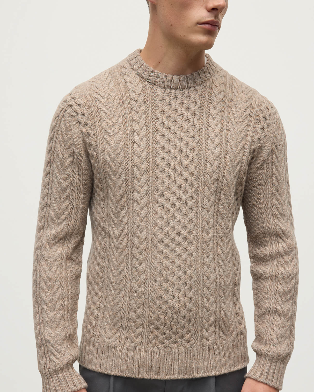Aran Cable Light Brown Cashmere Jumper