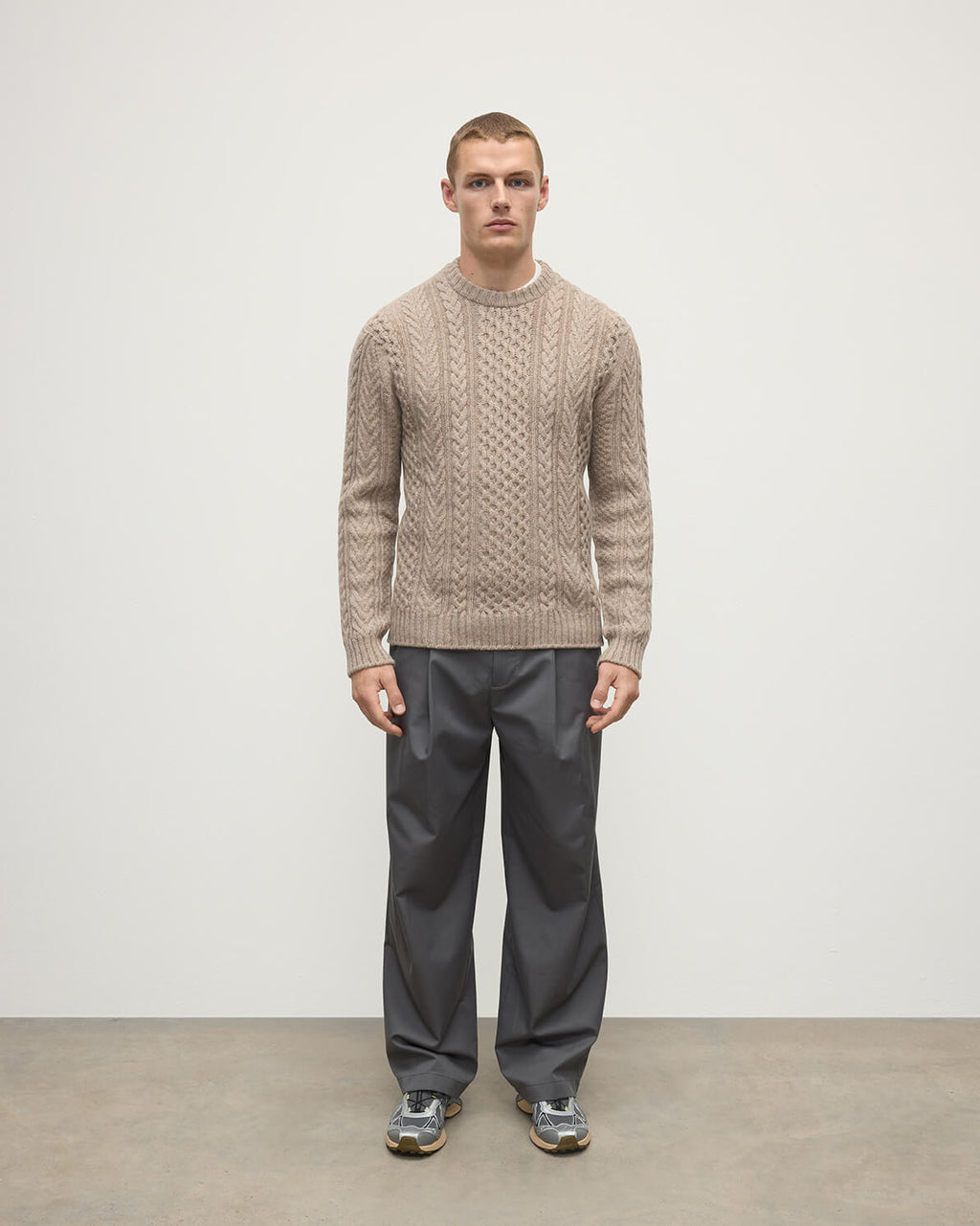 Aran Cable Light Brown Cashmere Jumper