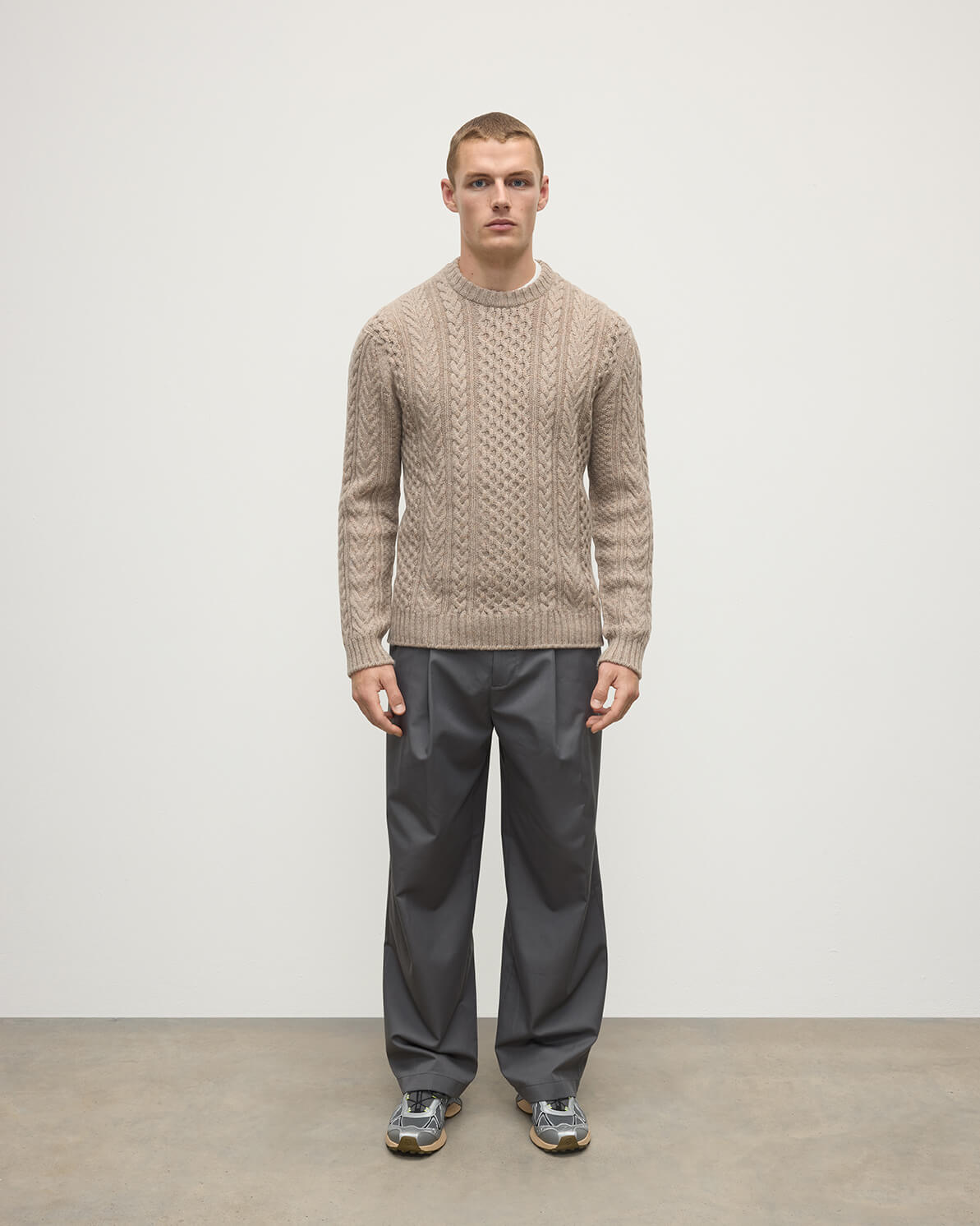 Aran Cable Light Brown Cashmere Jumper