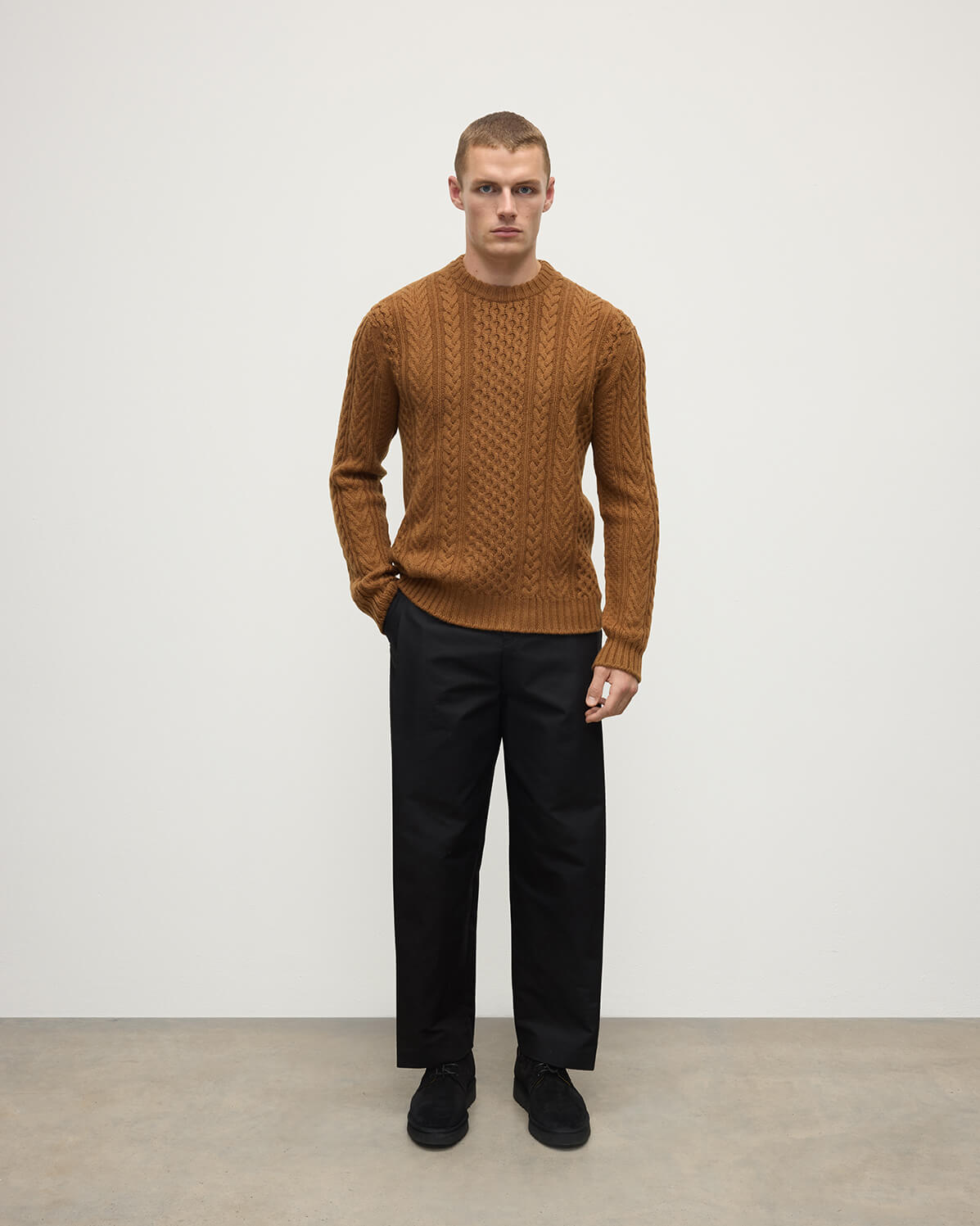 Aran Cable Dark Camel Cashmere Jumper