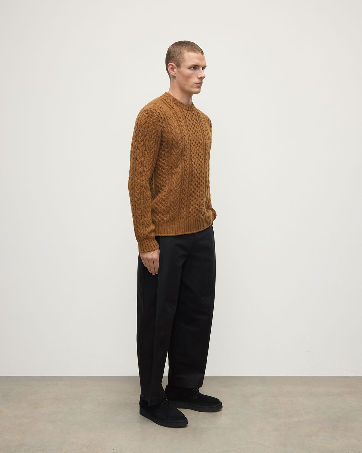 Aran Cable Dark Camel Cashmere Jumper