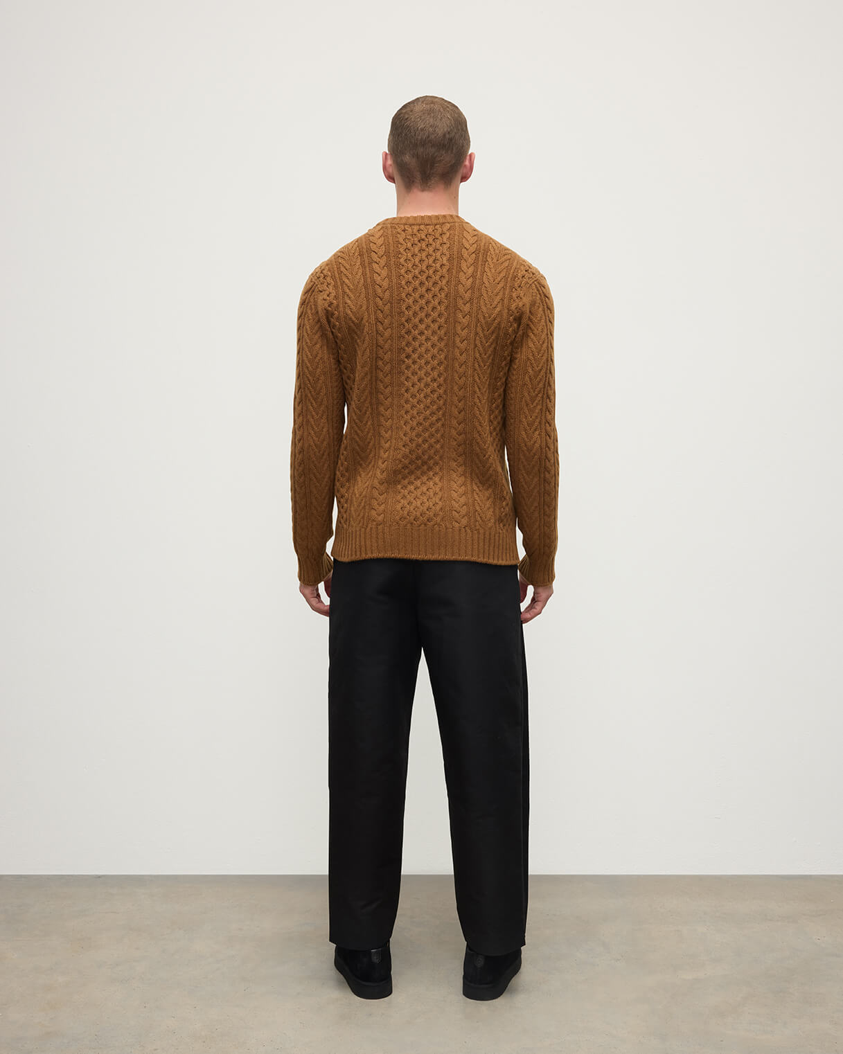 Aran Cable Dark Camel Cashmere Jumper