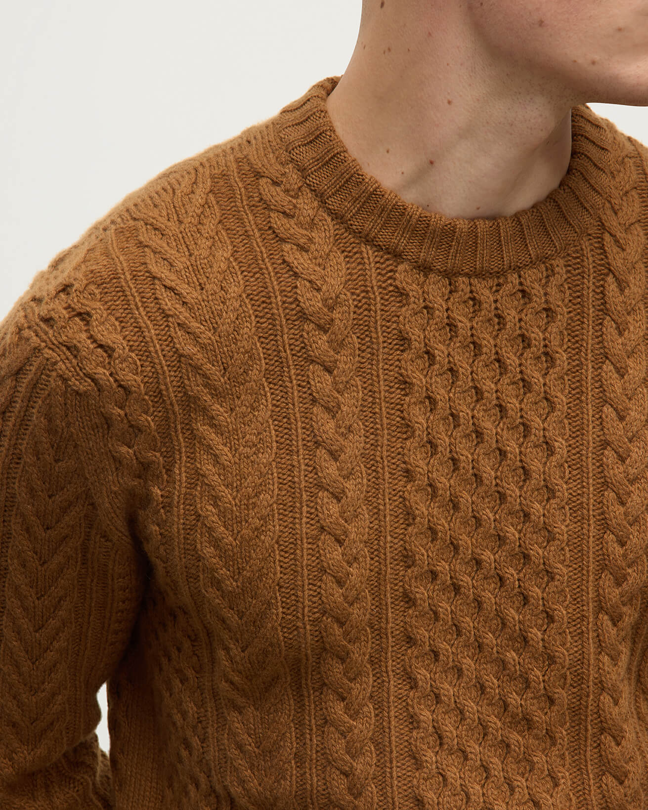 Aran Cable Dark Camel Cashmere Jumper