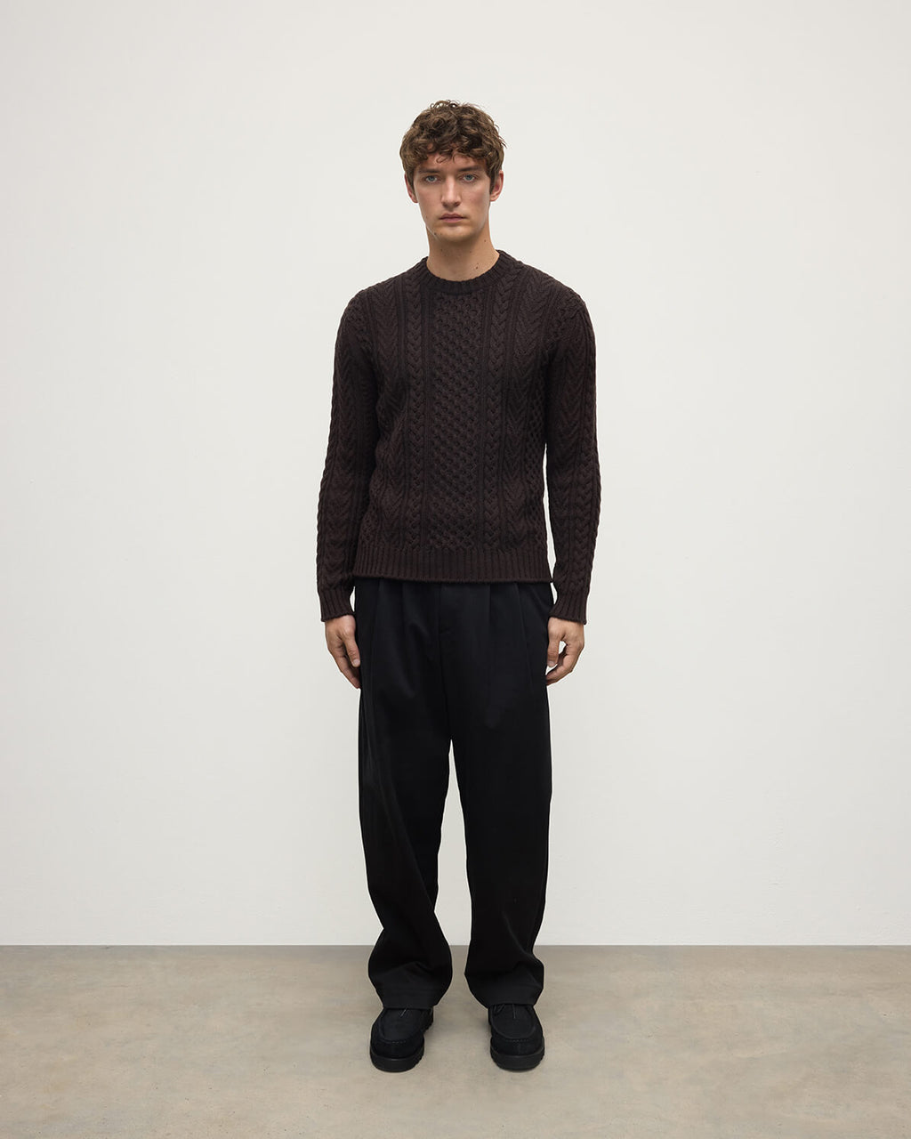 Aran Cable Dark Brown Cashmere Jumper