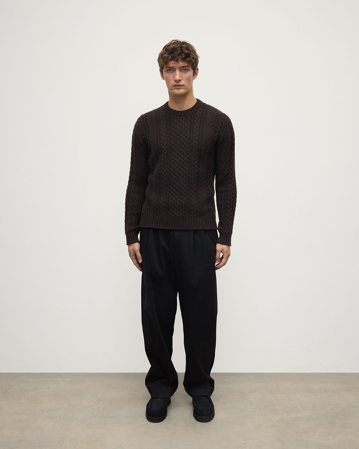 Aran Cable Dark Brown Cashmere Jumper