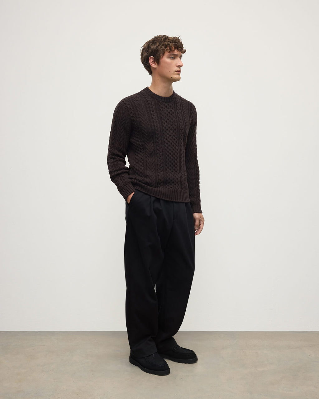 Aran Cable Dark Brown Cashmere Jumper