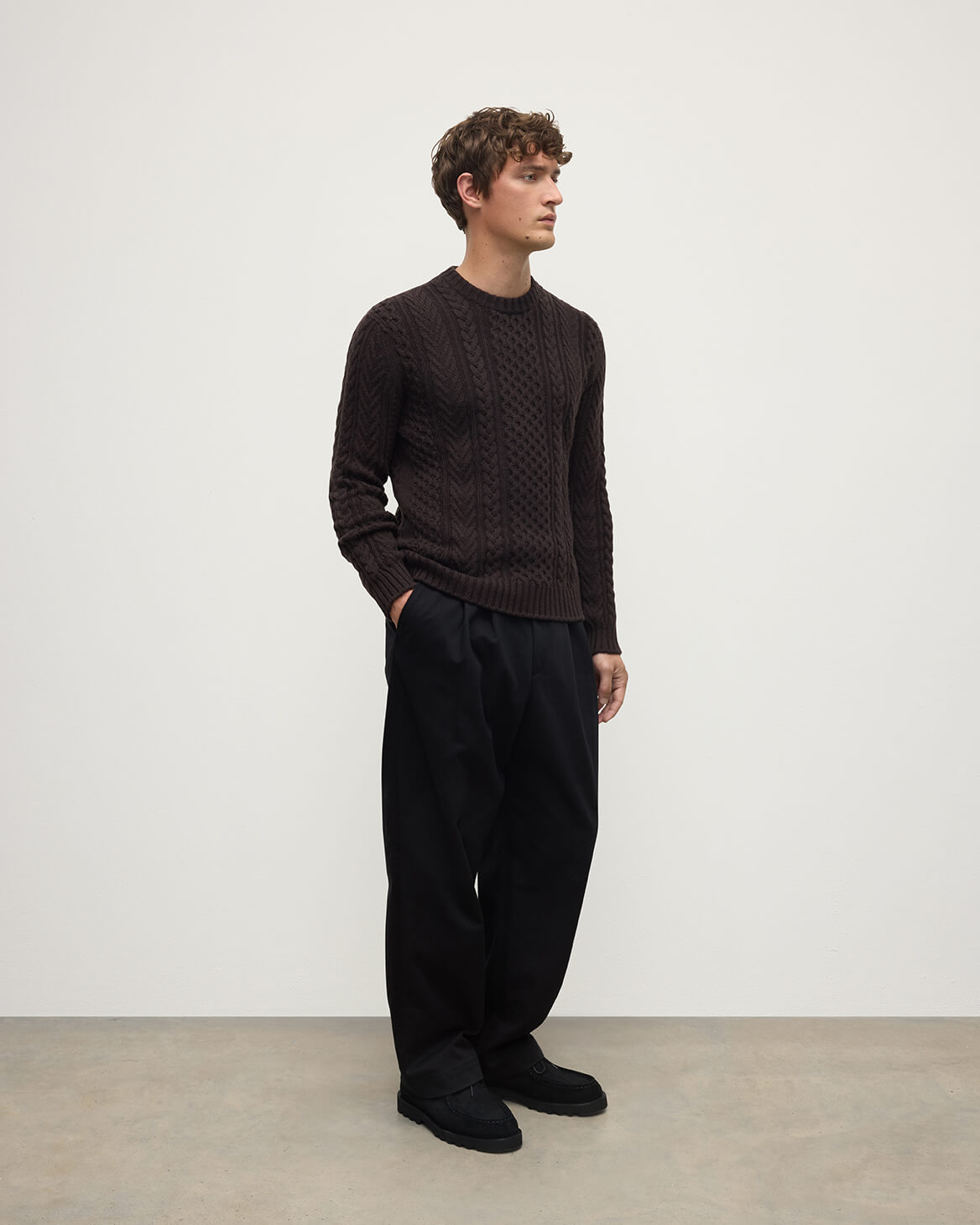 Aran Cable Dark Brown Cashmere Jumper