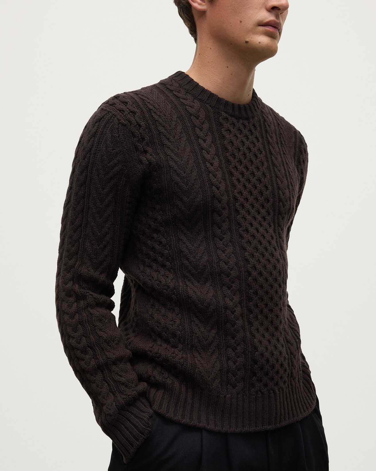 Aran Cable Dark Brown Cashmere Jumper
