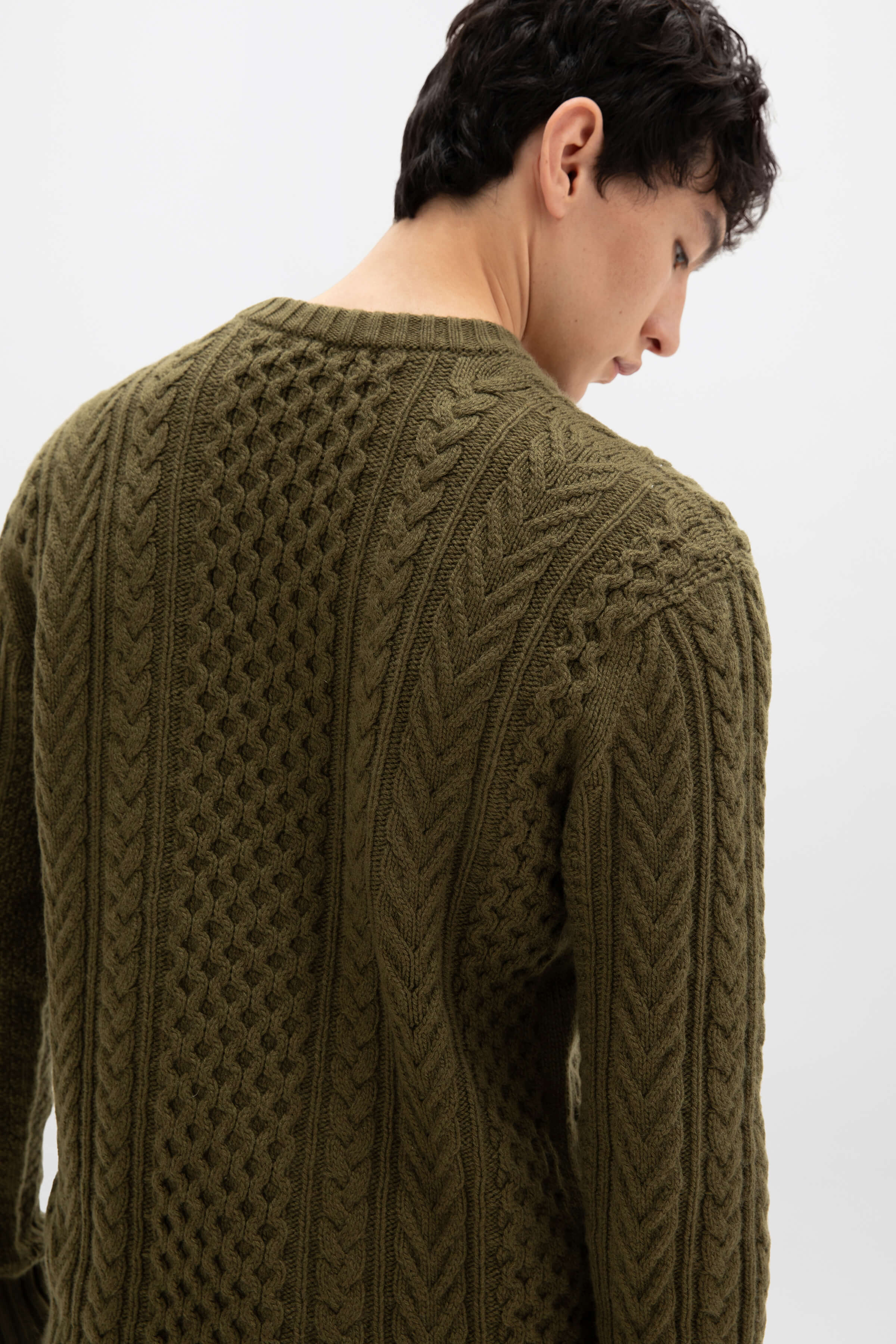 Aran Cable Olive Green Cashmere Jumper