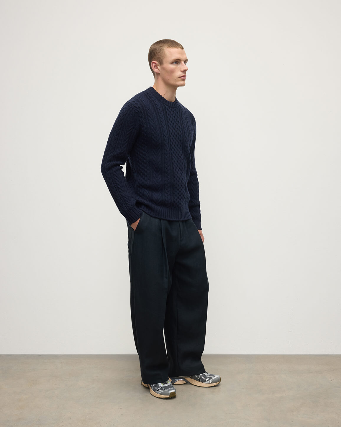 Aran Cable Dark Navy Cashmere Jumper