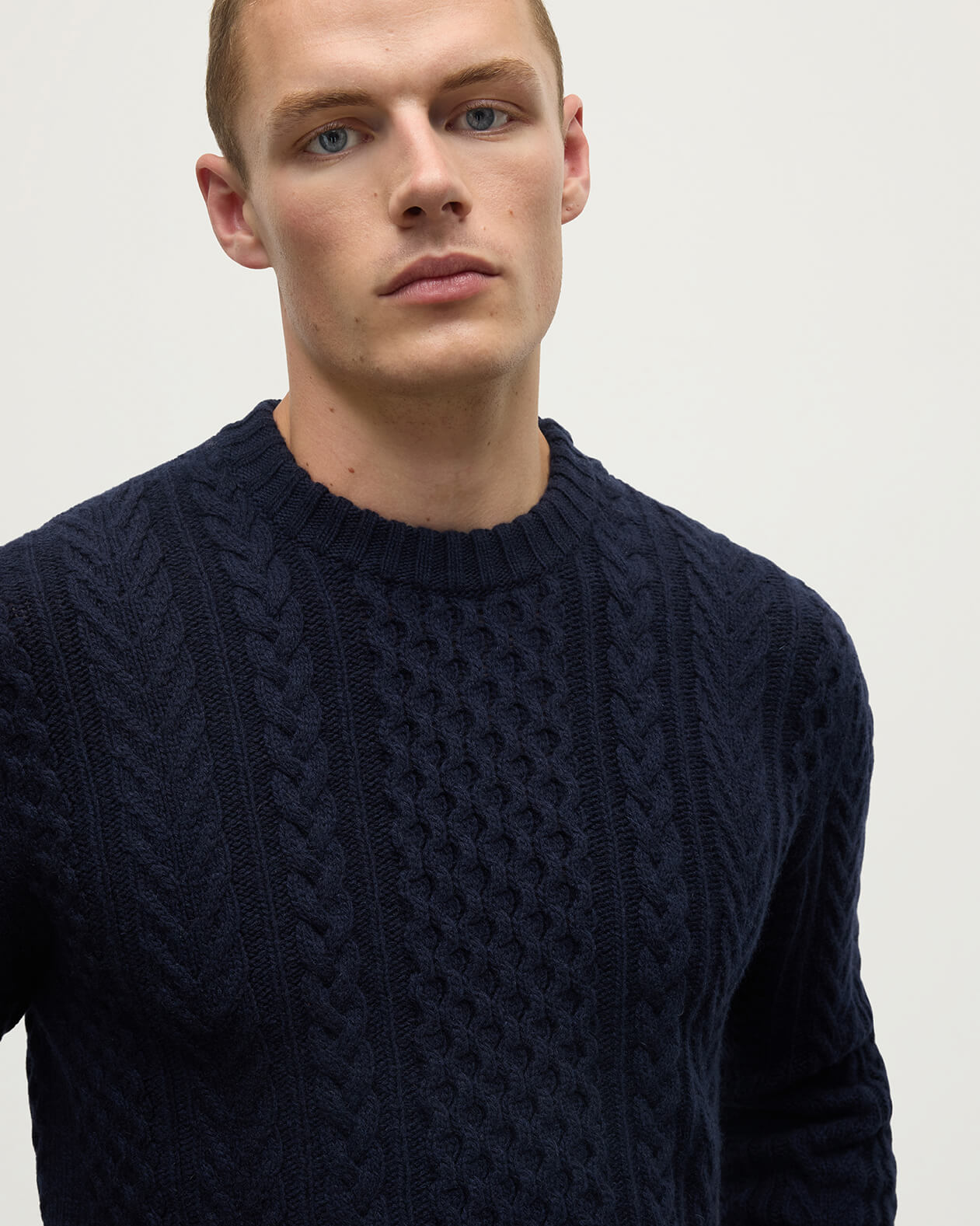 Aran Cable Dark Navy Cashmere Jumper