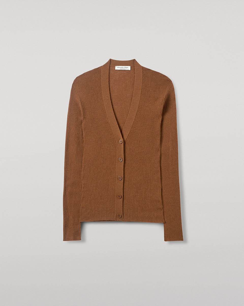 Superfine Cashmere Dark Camel Cardigan