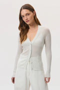 Superfine Cashmere White Ribbed Cardigan