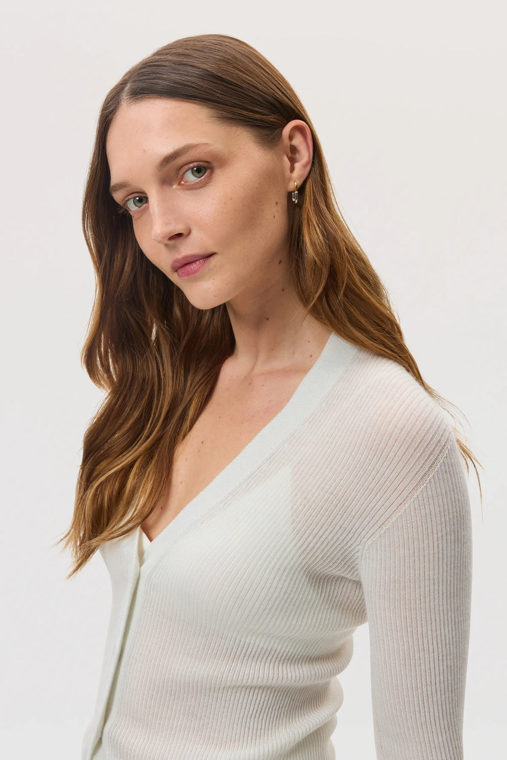 Superfine Cashmere White Ribbed Cardigan