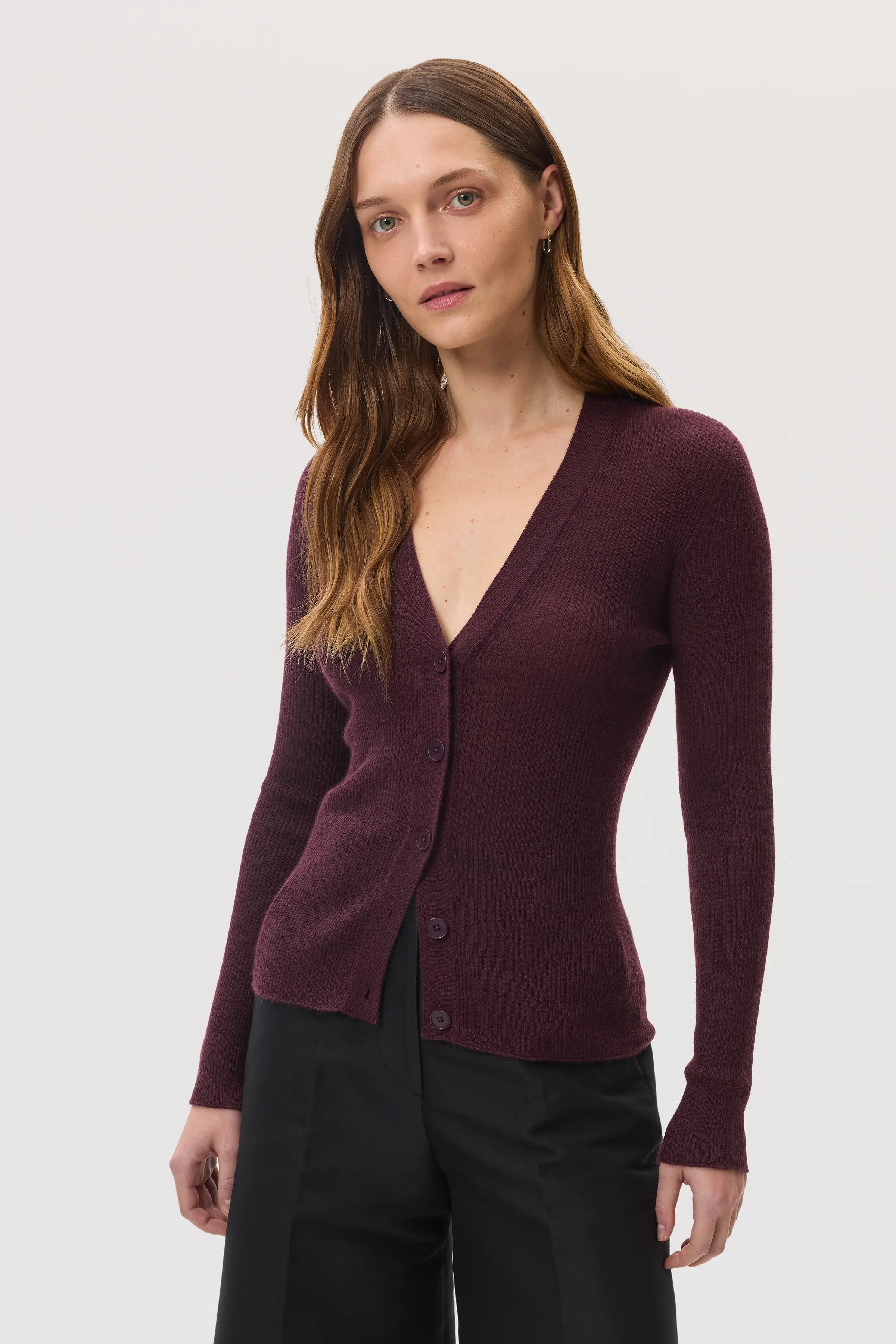 Superfine Cashmere Deep Red Ribbed Cardigan