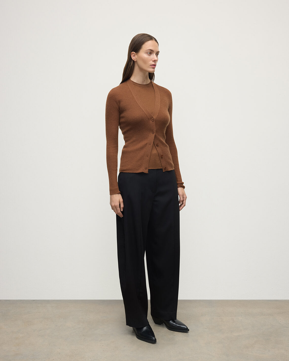 Superfine Cashmere Dark Camel Cardigan