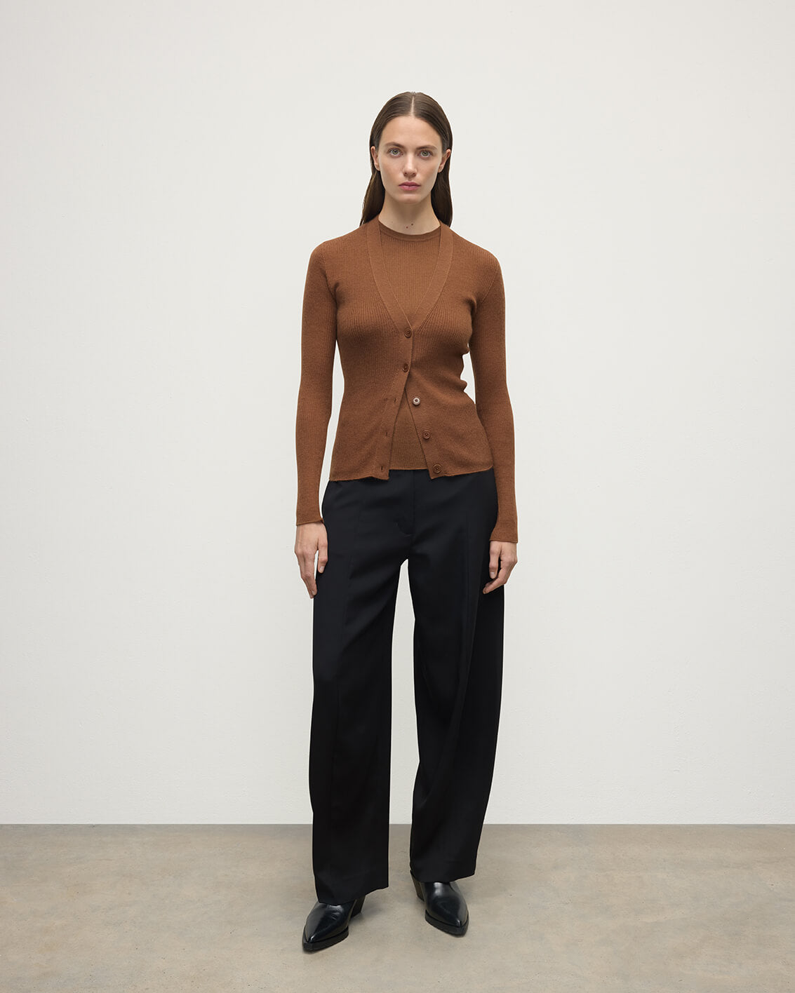 Superfine Cashmere Dark Camel Cardigan