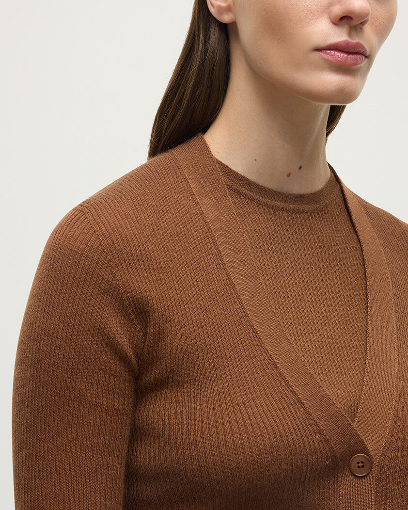Superfine Cashmere Dark Camel Cardigan