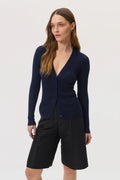 Superfine Cashmere Dark Navy Ribbed Cardigan