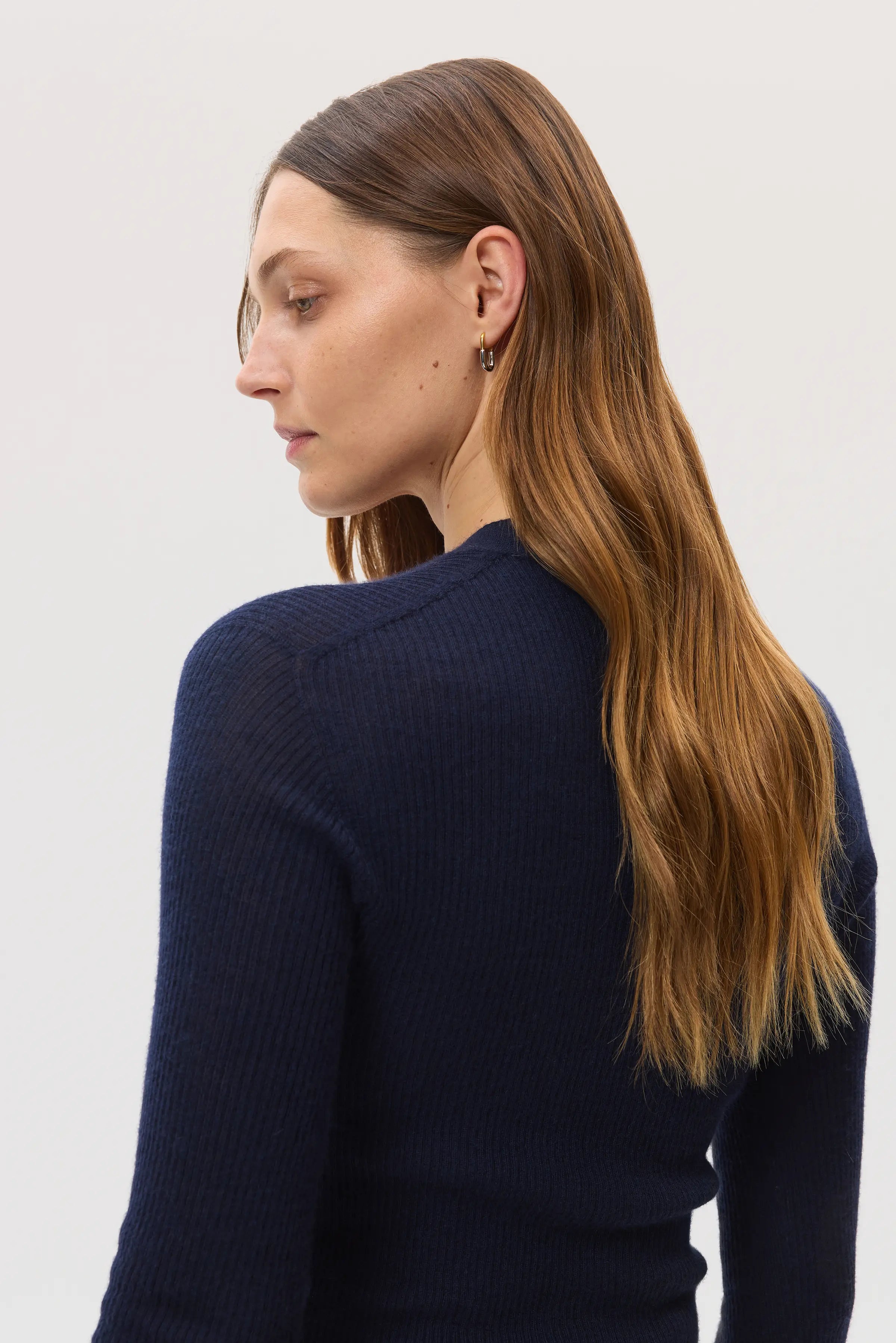 Superfine Cashmere Dark Navy Ribbed Cardigan