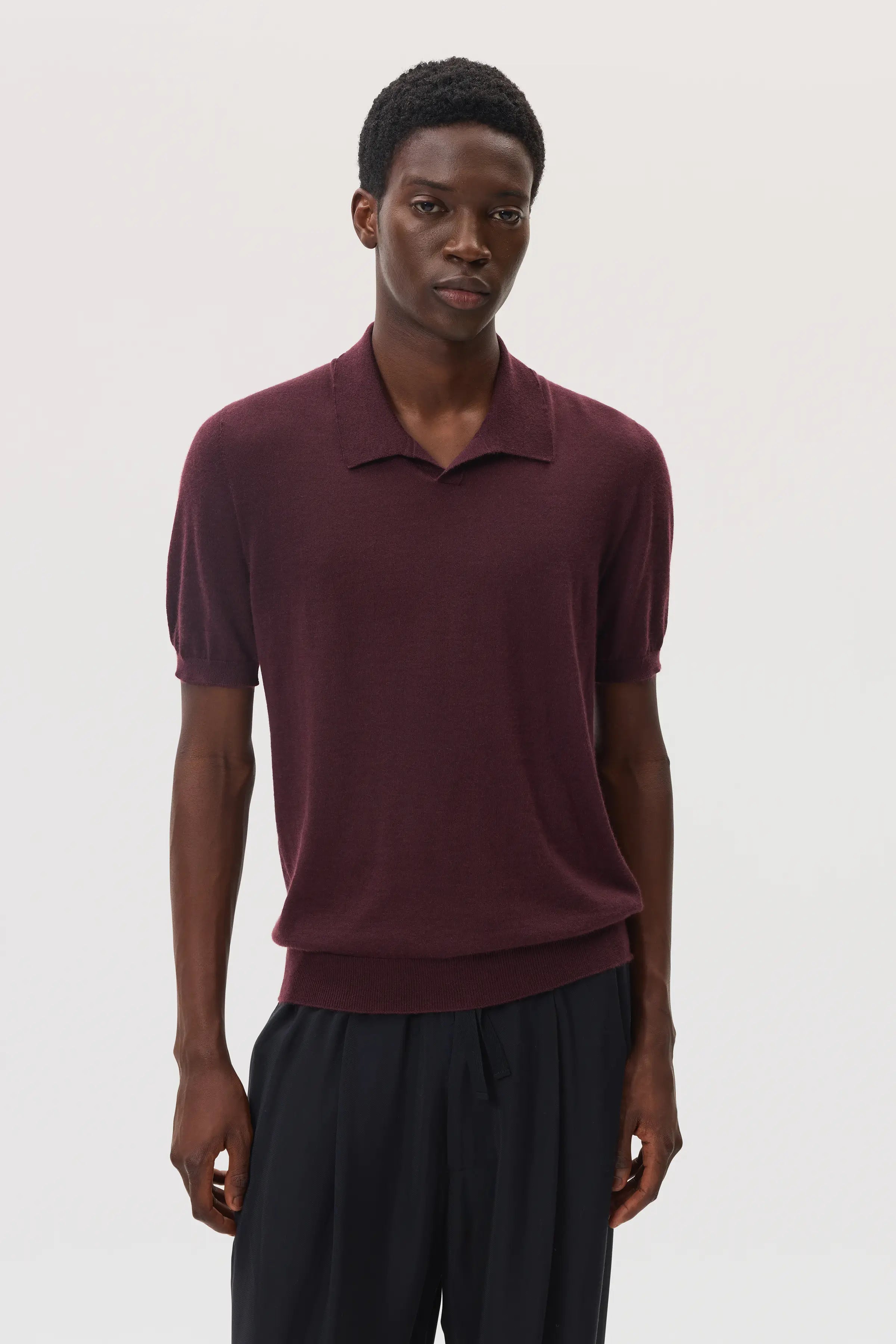 Deep Red Superfine Cashmere Polo Shirt