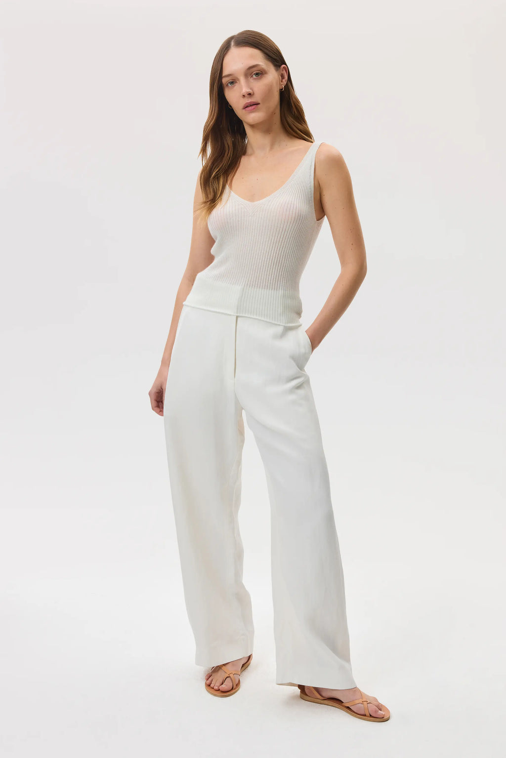 Ribbed Superfine White Cashmere Vest