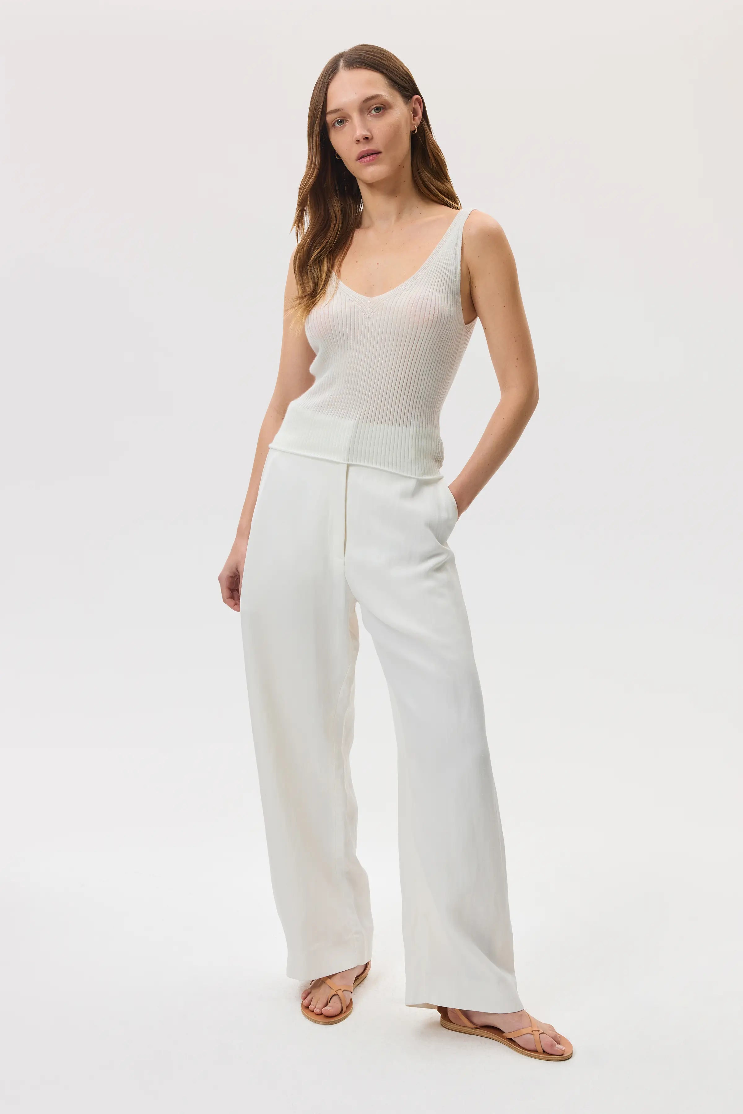 Ribbed Superfine White Cashmere Vest