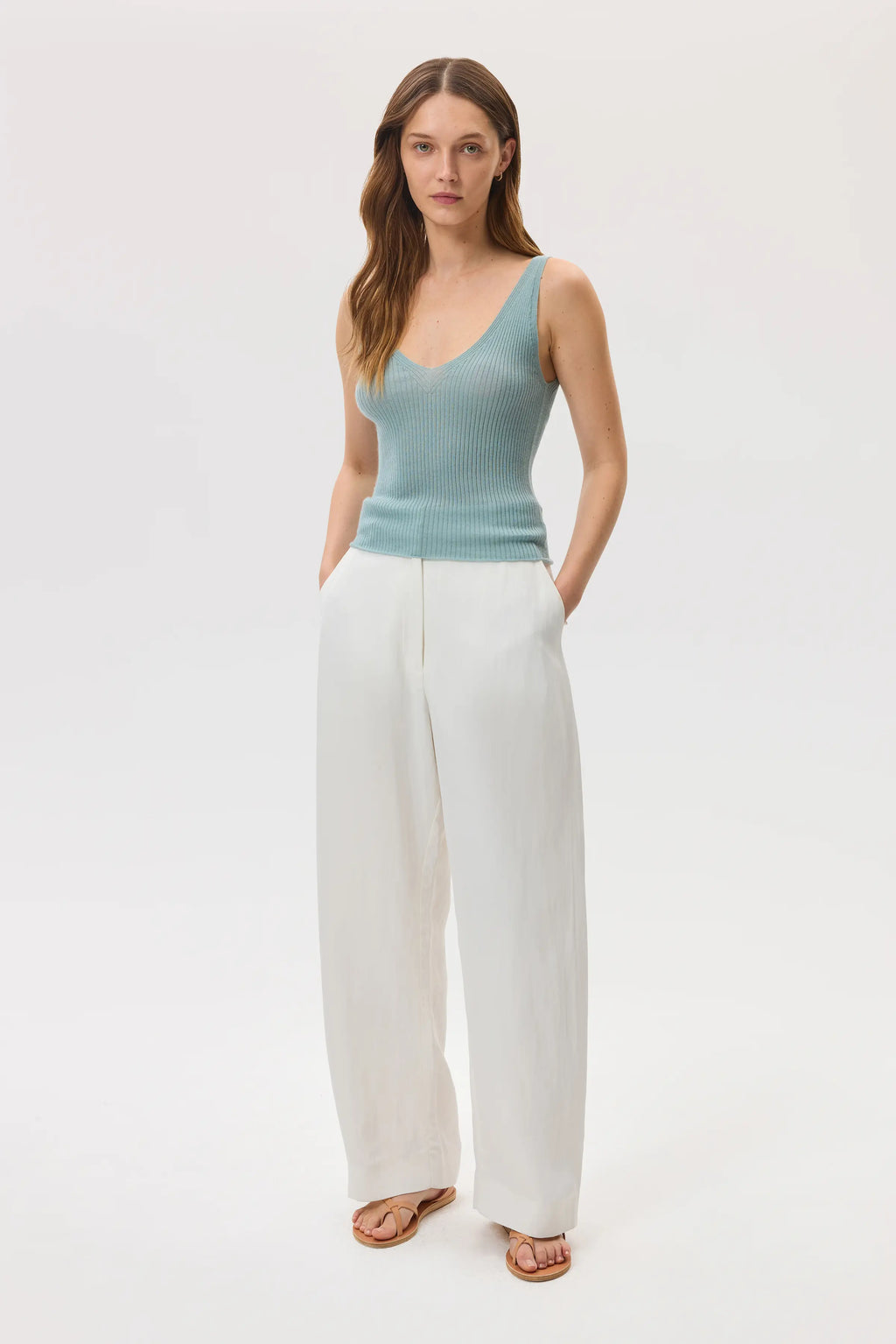 Ribbed Superfine Light Green Cashmere Vest