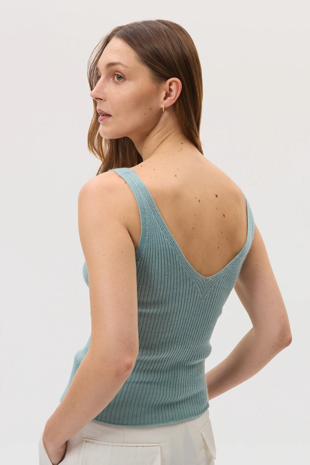 Ribbed Superfine Light Green Cashmere Vest