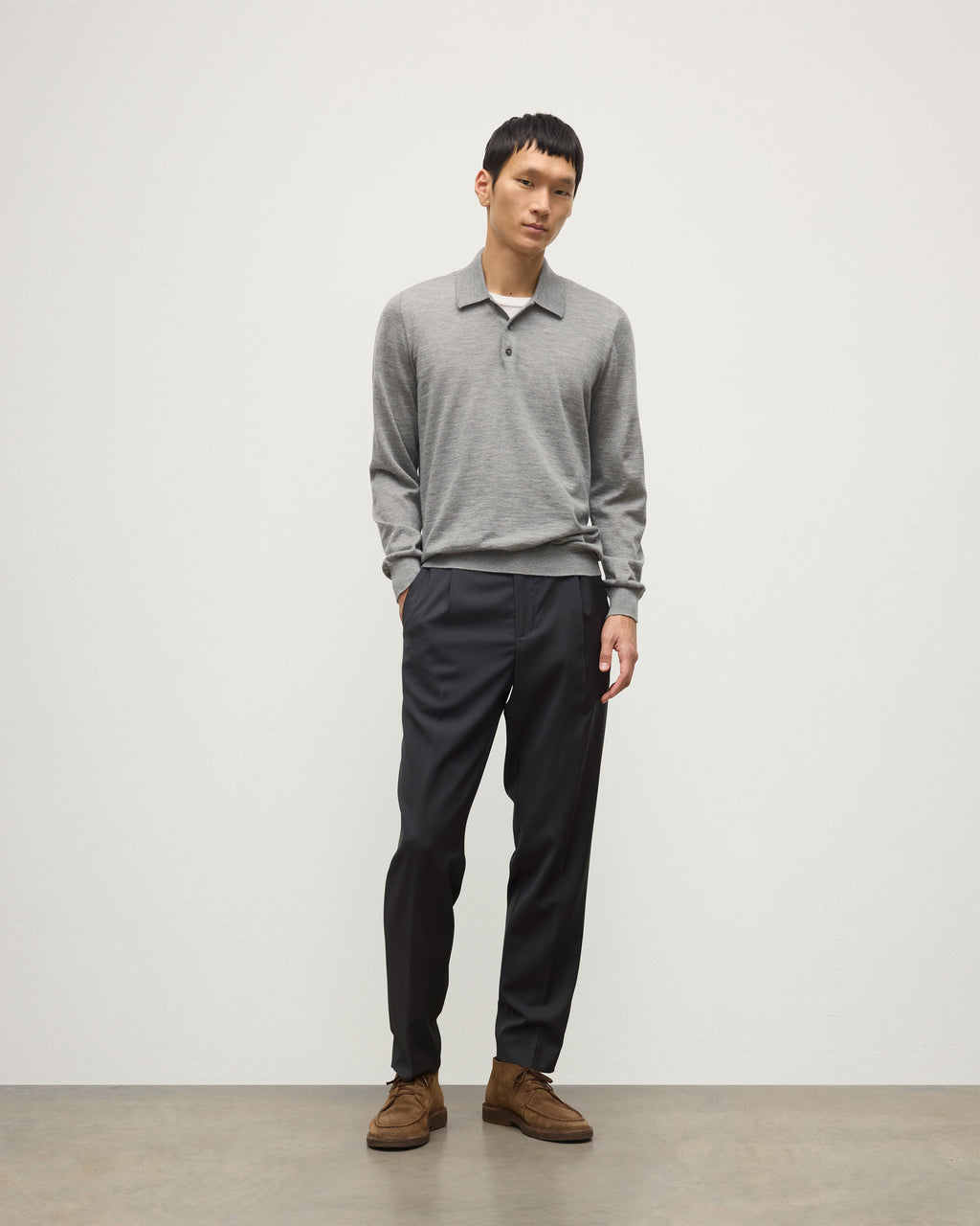 Fin Grey Superfine Cashmere Polo Shirt