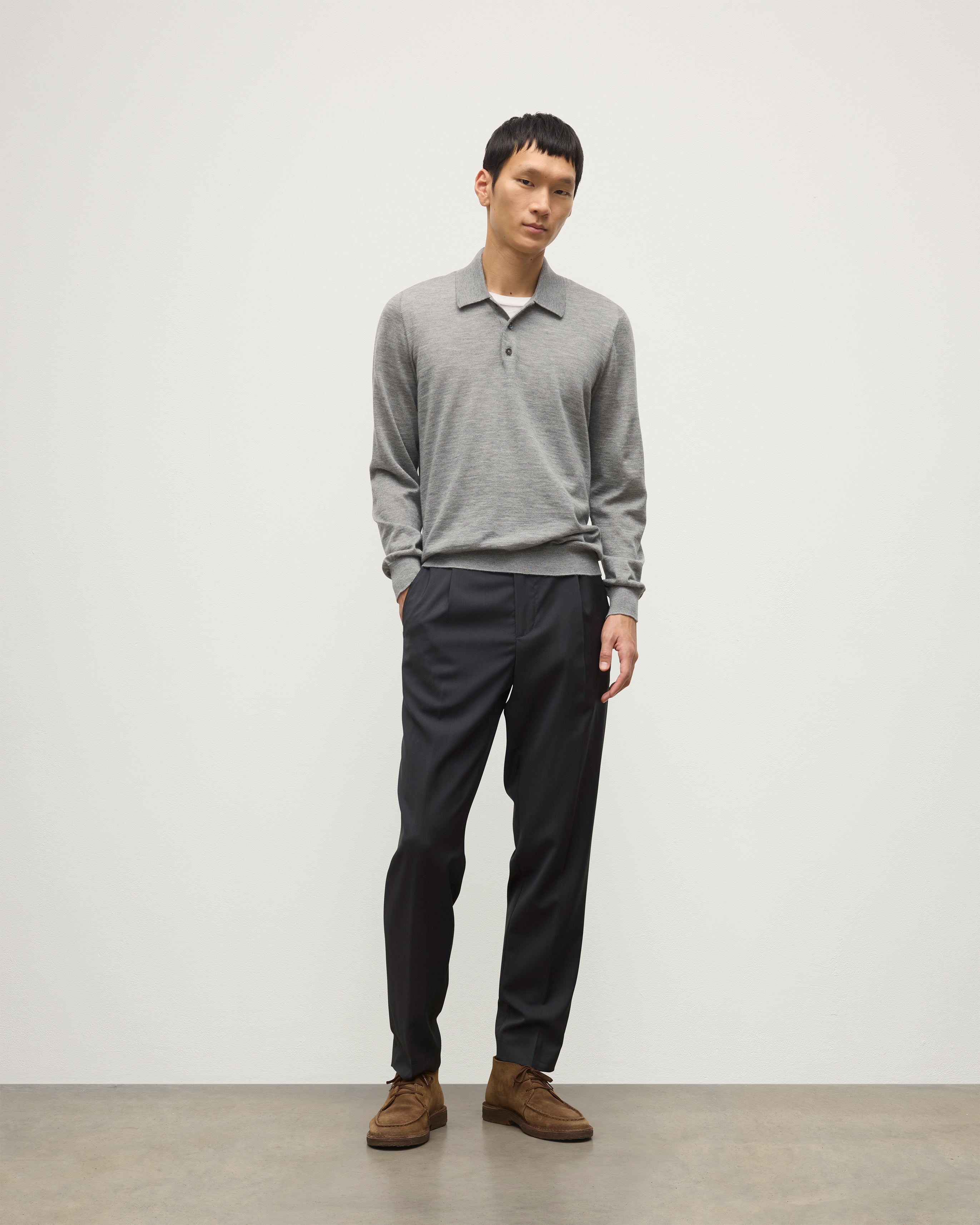 Fin Grey Superfine Cashmere Polo Shirt