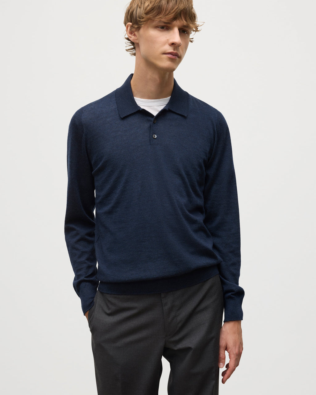 Fin Navy Superfine Cashmere Polo Shirt