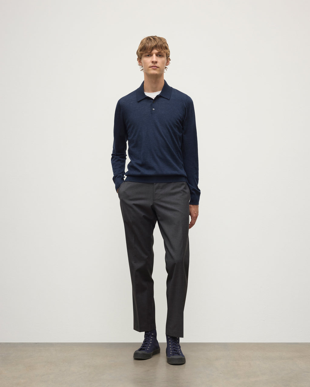 Fin Navy Superfine Cashmere Polo Shirt